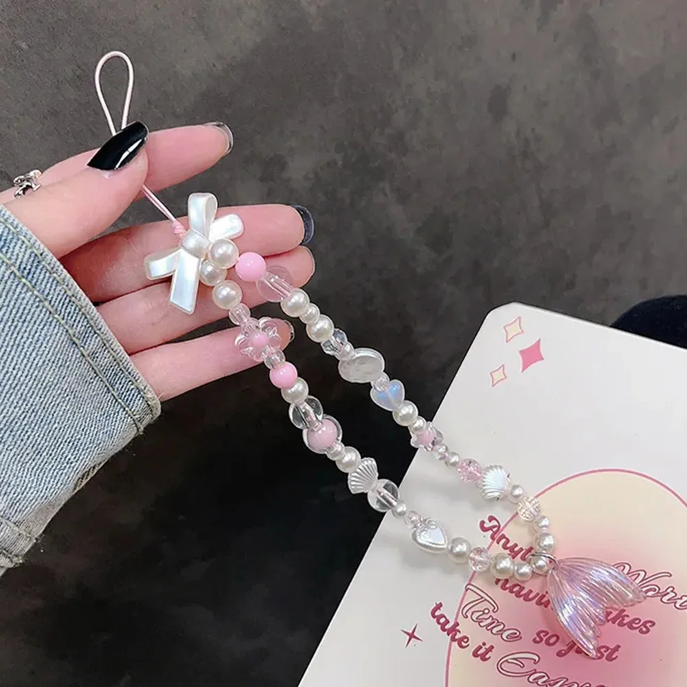 Ins Macaron Colorful Mobile Phone Straps Flower Beaded Pendant