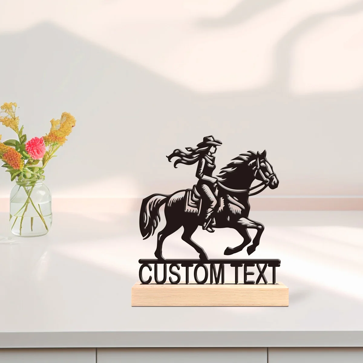 1pc Metal Art Desktop Decoration Customizable Name Equipped with Wooden Base Desktop Decoration That Does Not Require Assembly
