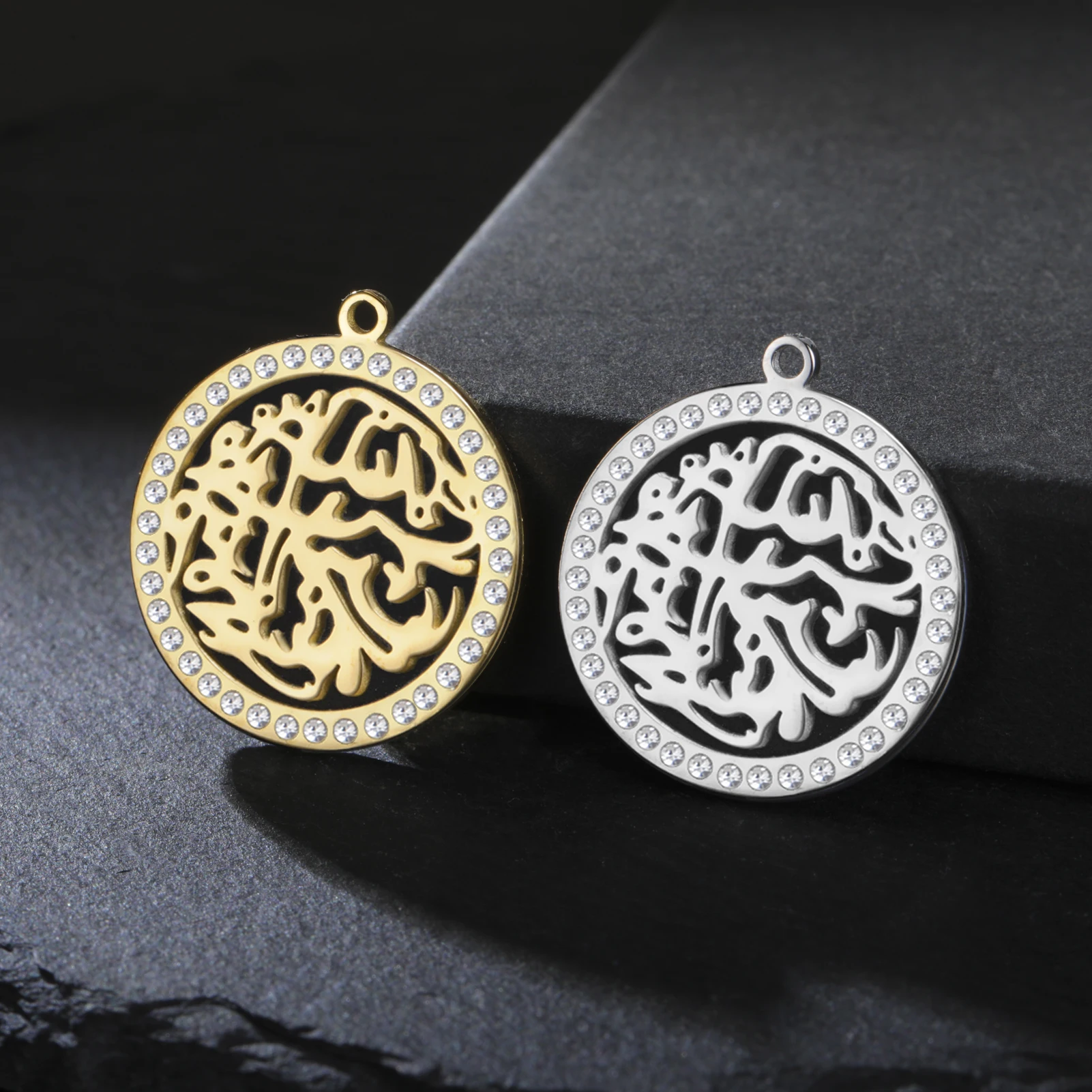 

5PCS Single hole Double hole stainless steel ancient mysterious rune pendant fashionable charm jewelry making accessories
