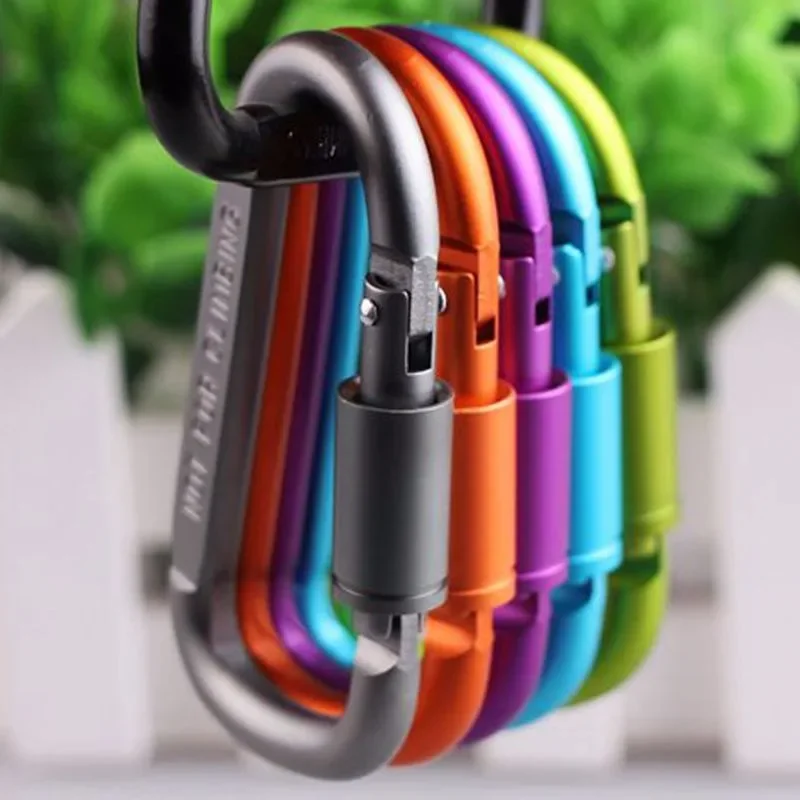 10pcs 8cm Colorful Aluminum Alloy Outdoor Camping Tactical Quick Hanger Buckle D-shaped Carabiner Keychain Clip Snap Hook