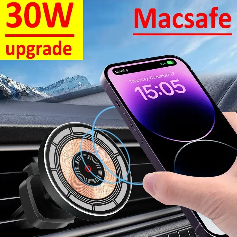 

30W Magnetic Car Wireless Charger Phone Holder Stand for IPhone 14 13 12 Pro Max Mini Car Mount Chargers Fast Charging Station