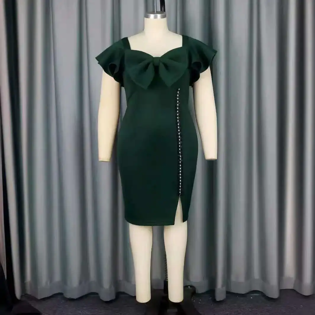 

AM040312 Elegant Square Neck Bow Dress Light Luxury Style Dingbead Banquet Party Light Dress