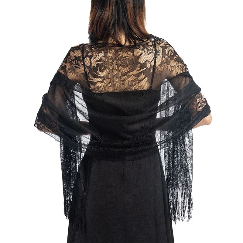 Khăn choàng mùa hè quấn Sheer rỗng tua rua Khăn choàng Pashmina cho trang phục Nhẹ H9ED