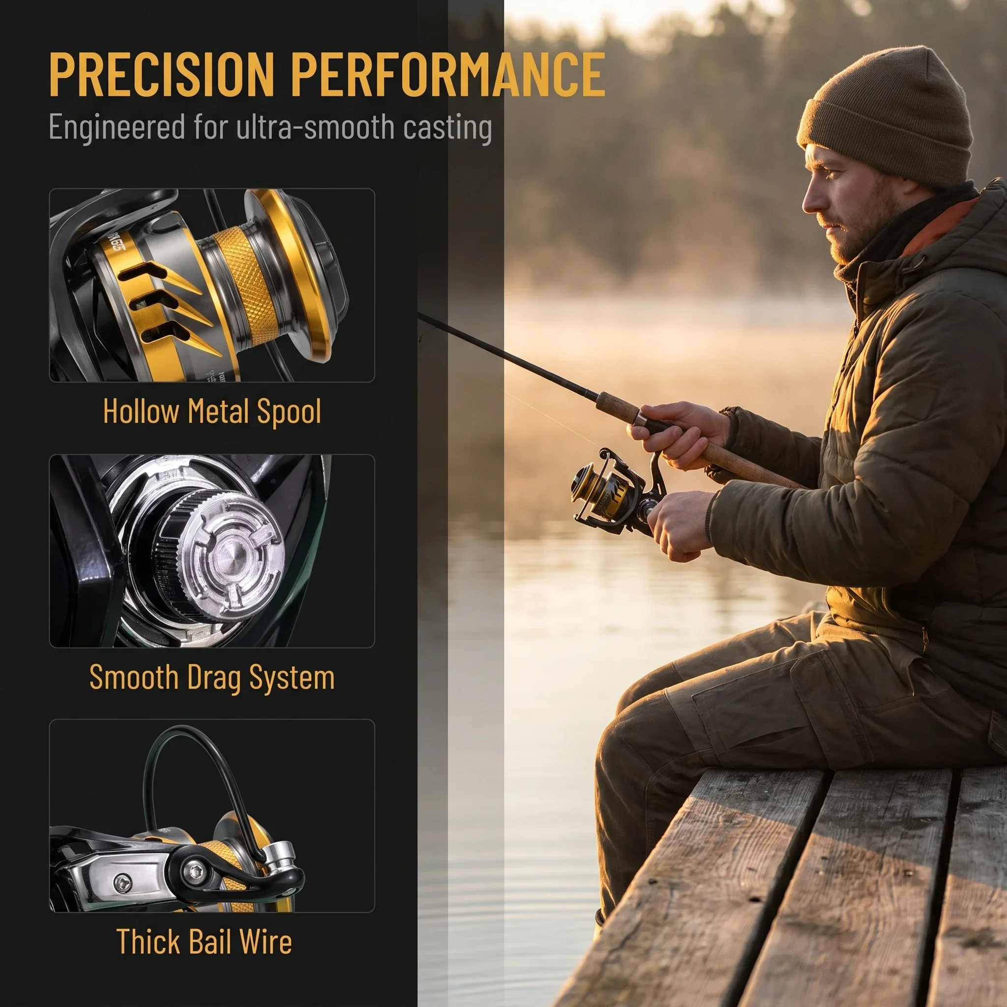 3000 Spinning Fishing Reel 9+1BB 5.2:1 Gear Ratio 13.2Lbs Max Drag 9.5oz Lightweight CNC Spool Left/Right Fishing Tackle