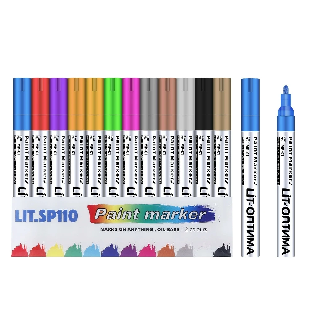 12 لون قلم طلاء دائم مقاوم للماء رائحة منخفضة لطلاء الخشب والزجاج DIY CD الفن القرطاسية مكتب اللوازم المدرسية.