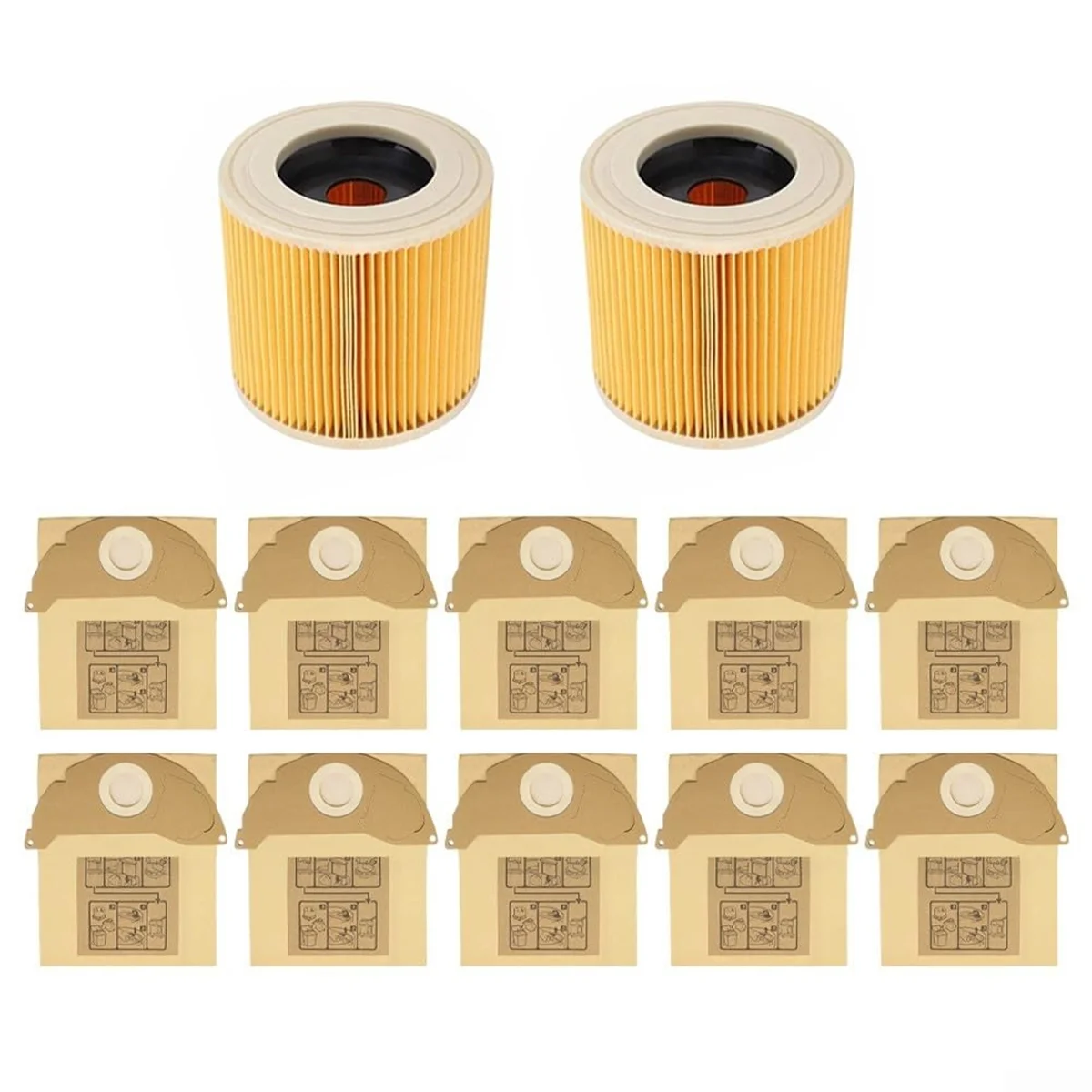 ถุงสูญญากาศและตลับกรองสําหรับ Karcher WD2 WD2.200 MV2 A2004 6.904-322.0 เปียกแห้งเครื่องดูดฝุ่น