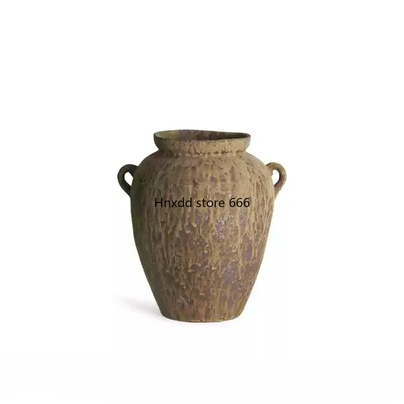 Retro and old binaural ceramic flower ware, wabi-sabi wind model room, homestay coarse pottery pot vase