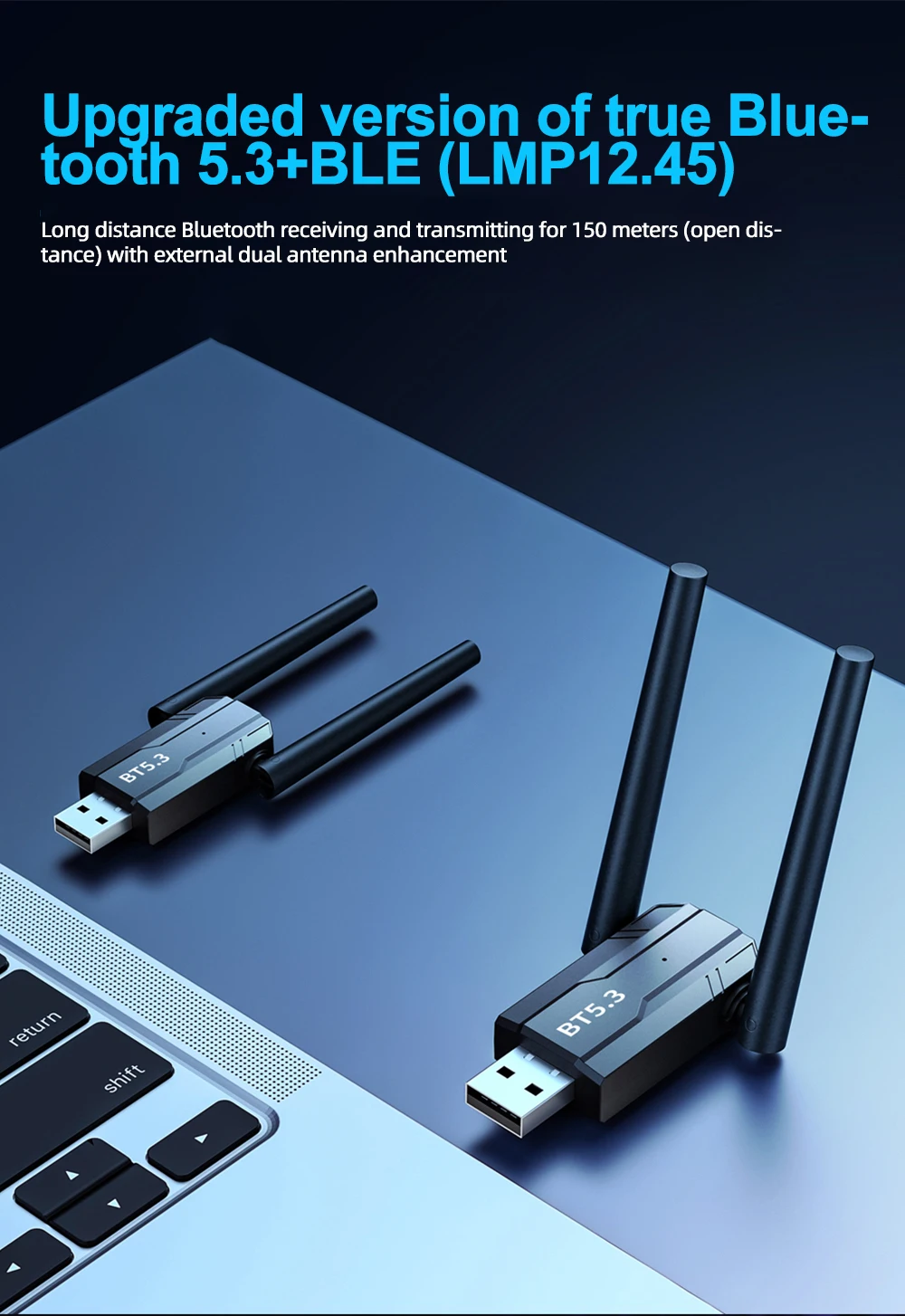 Bluetooth 150ワイヤレスオーディオレシーバー/ドングル,5.3 m, USB,PCスピーカーアダプター,ワイヤレスマウス,キーボード,音楽,トランスミッター