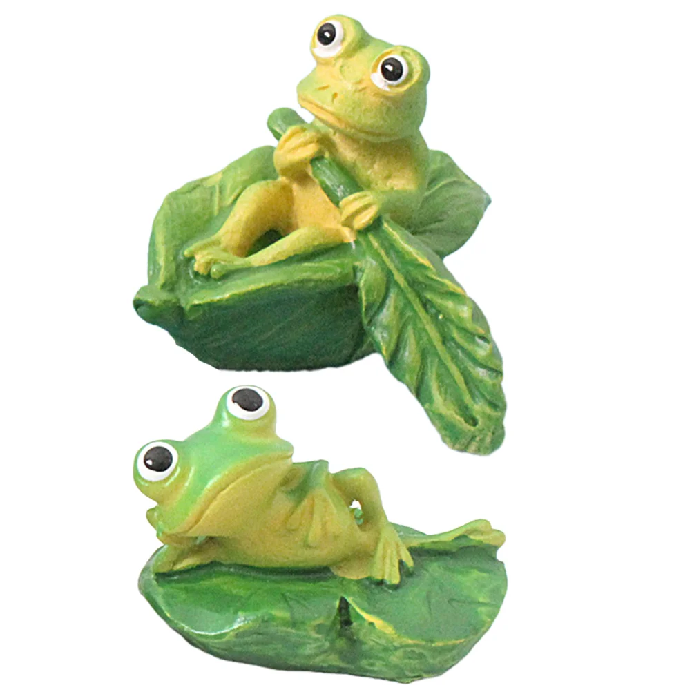 2 Pcs Frog Ornaments Desk Statue Figurine Resin Decorations for Office Figurines Sculpture