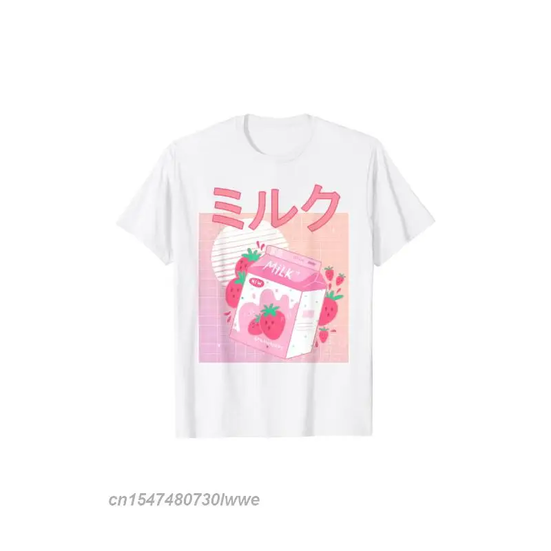 2024 Digital Printing Fun Retro 90s Japan Cute Strawberry Milk Shake T-Shirt Women Men Harajuku Graphic Oversized Tee