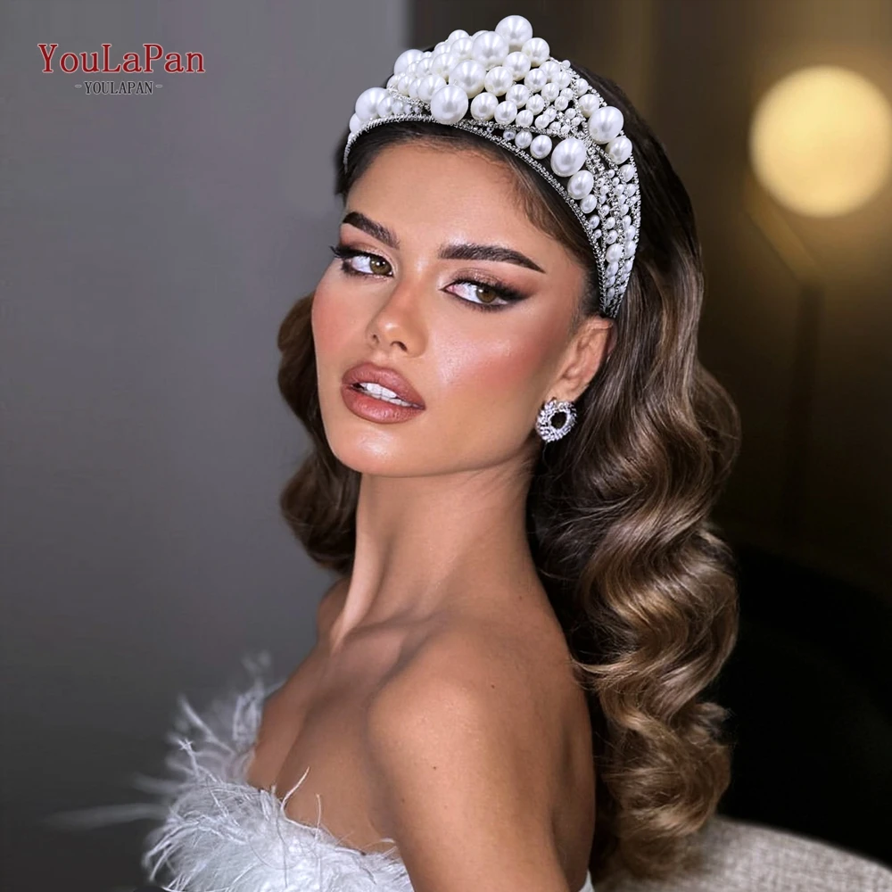 YouLaPan Handmade Big Pearl Wedding Headwear Bride Hair Decorative Silver Color Elegant Women Wedding Tiara  Accessories HP668