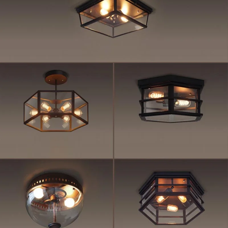 Creative Restaurant Bar Cafe Industrial Wind Aisle Wrought Iron Glass Hexagonal Ceiling Light