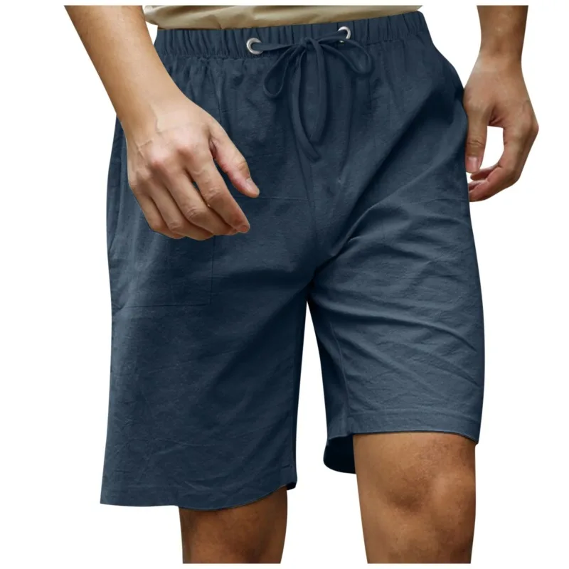 

Summer Men's Cotton and Linen Simple Beach Casual Elastic Waist Shorts