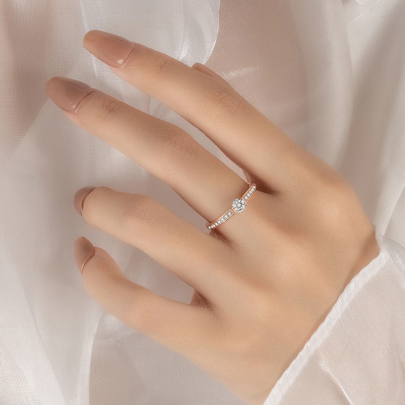 PERFANY 0.3CT Rose Gold Moissanite Ring Women's Simple Design Laboratory Diamond Fashion S925 Pure Silver Jewelry