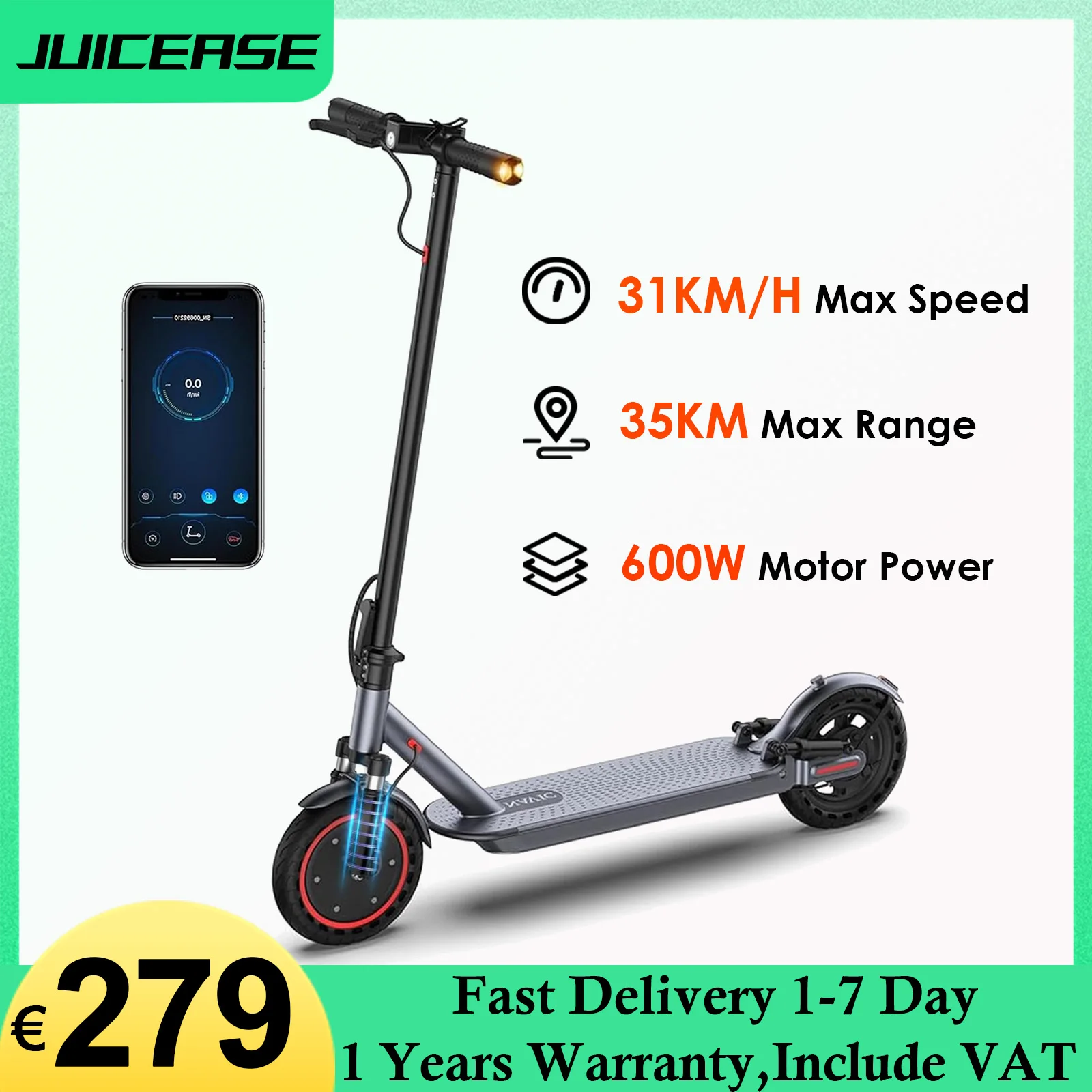 JUICEASE SP01 Electrice Scooter 600W Electric kick Scooter 31KM/H Adoult Electric Car 8.5Inc Tires Folding Waterproof E-Scooters