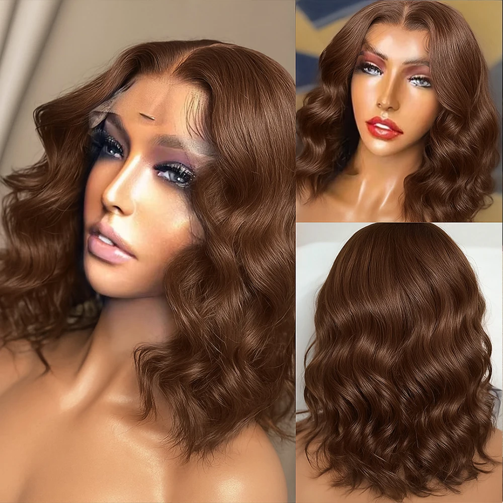 

Chocolate Brown Short Bob Human Hair Wig Body Wave 13x6 Hd Lace Front Wig Pre Plucked Brazilian 4x4 Closure Lace Wigs For Women