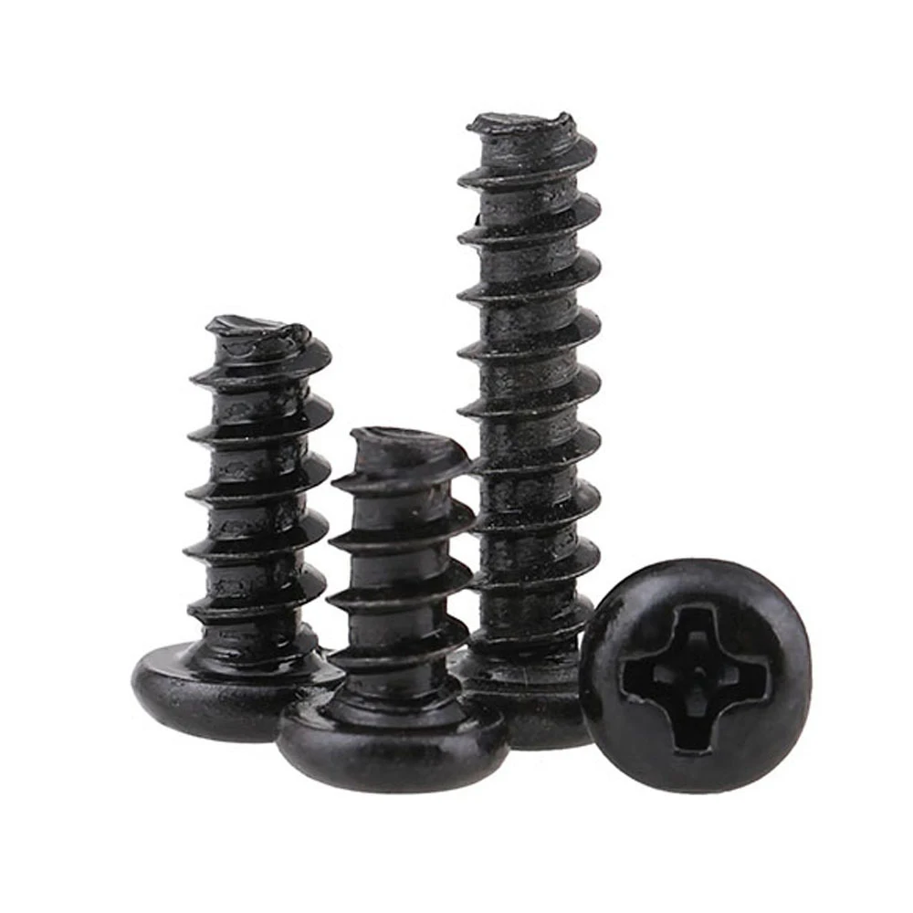 500/ 200/ 100pcs  M1 M1.2 M1.4 M1.5 M1.6 M1.7 M2 M2.3 M2.6 PB Pan Head Black Electronic Micro Screws Phillips Self-tapping Screw