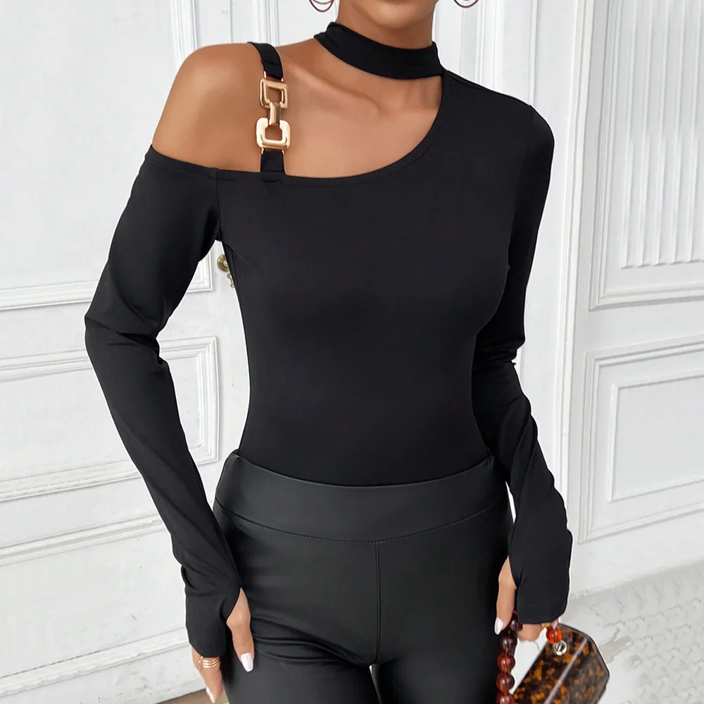 Sexy Neckline Long Sleeve Knitted Base Top Women's Fashion Slim Fit Thickened Spring Summer New Arrival T-Shirt from China
