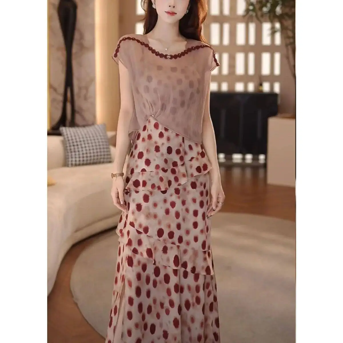 High End Fashionable Western-style Dress Set, Summer New Polka Dot Cover Up, High Waist Slimming Dress Two-piece Set Dress Sets