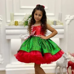 Girls Sequin Shining Christmas Party Dress Kids All Saints Bow Clothes Girl Red Carnival Dresses Young Tutu Princess Gown Wear