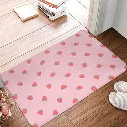 Strawberries Kawaii Cute Pastel Pink Floor Mat Kitchen Shower Door Fruit Bath Mat Quick Dry Bathroom Carpet Anti Slip Toilet Pad