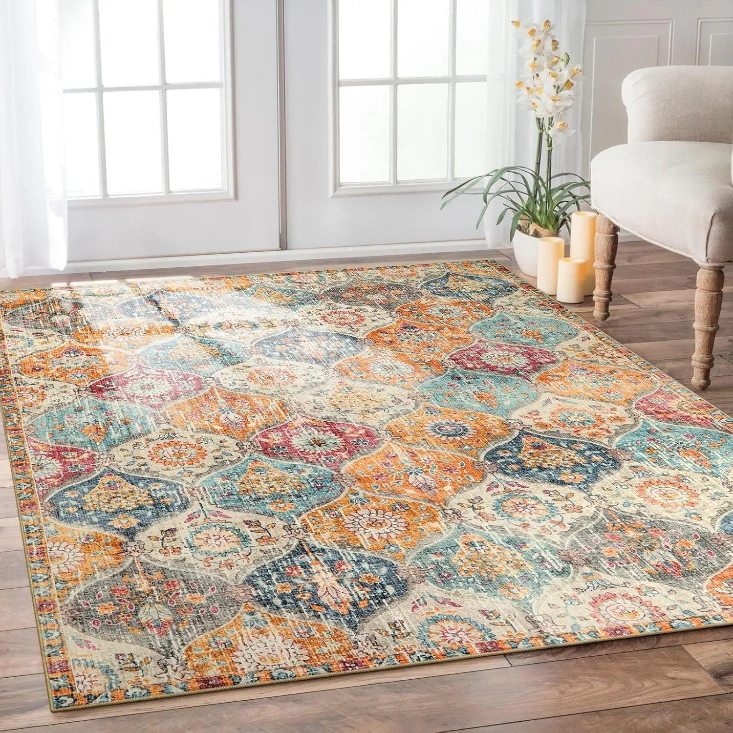 

Moroccan 6x9 Area Rug, Soft Washable, Ultra-Thin, Non Shedding, for Living Room Bedroom Dining Office