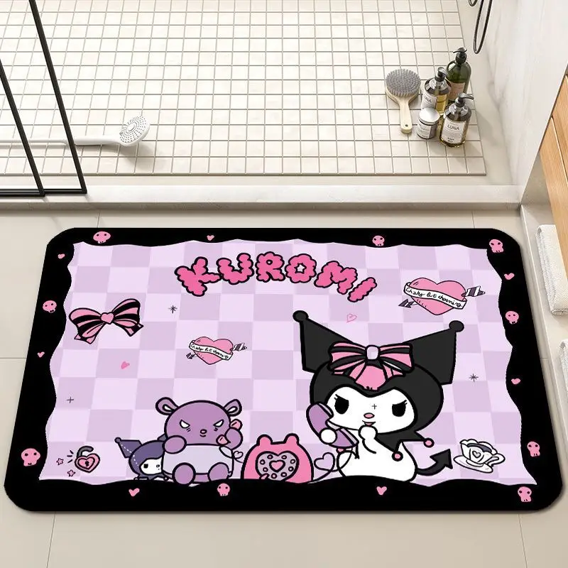 

Kuromi Diatomaceous Earth Mats Cute Cartoon Water-absorbent Bathroom Foot Mat Kitchen Non-slip Mat Bedroom Door Decorative Mat