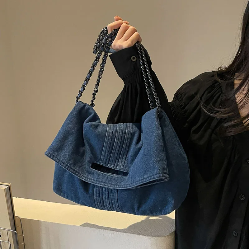 Women Denim Bag High Capacity Chain Crossbody Bags Female Messenger Bag