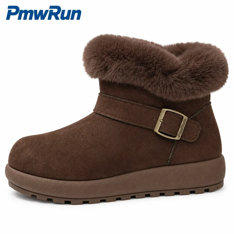 Winter Snow Boots For Women Solid Color Trend Fashion Female Running Footwear Anti-slippery Faux Fur Padded Cotton Shoes