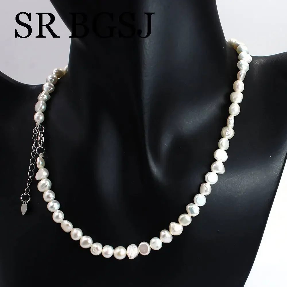 6-7mm White Pink Black Small Natural Freshwater Pearl Chains Chokers Collar Necklace Jewelry for Women Gift 18inch