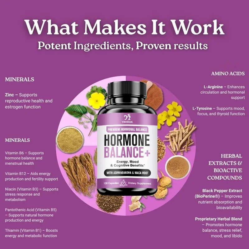 Buy 1 Get 1 Free! Hormone Balance Supplement, for Balances Estrogen, Stress Relief, Boosts Energy & Mood, Metabolism, Vegan view 5