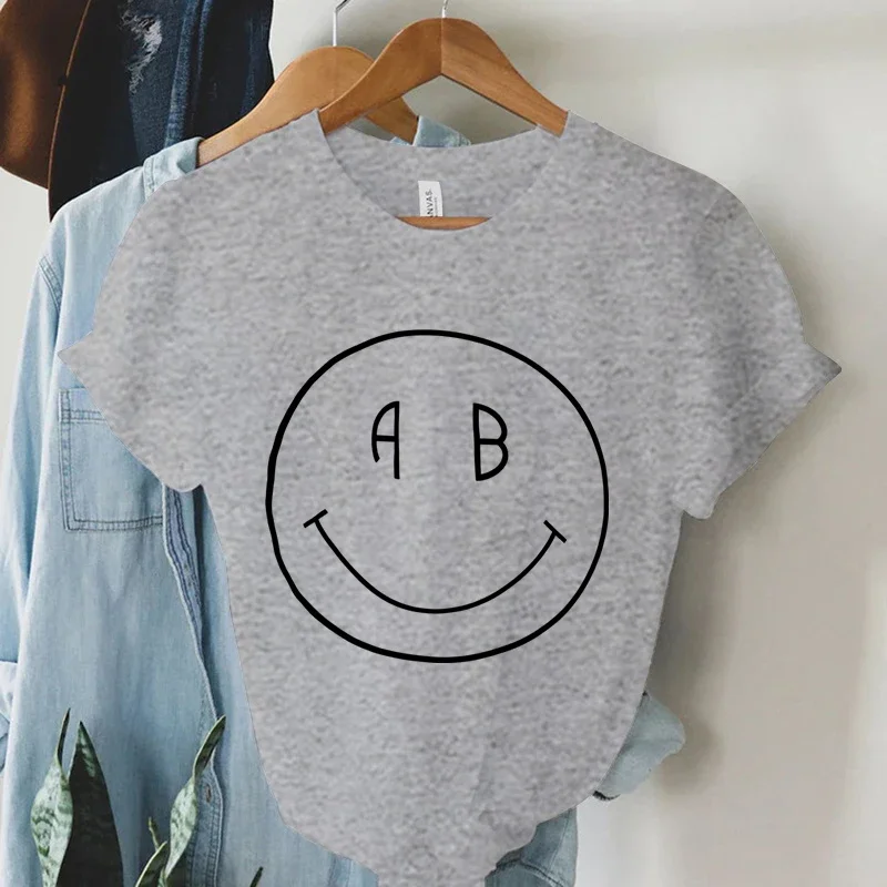 Women Y2k Style Shirt Graphic Big Smile Face Letter A B As Eye Funny Tshirts Lady Short Sleeves Round Neck Fashion Shirts Female