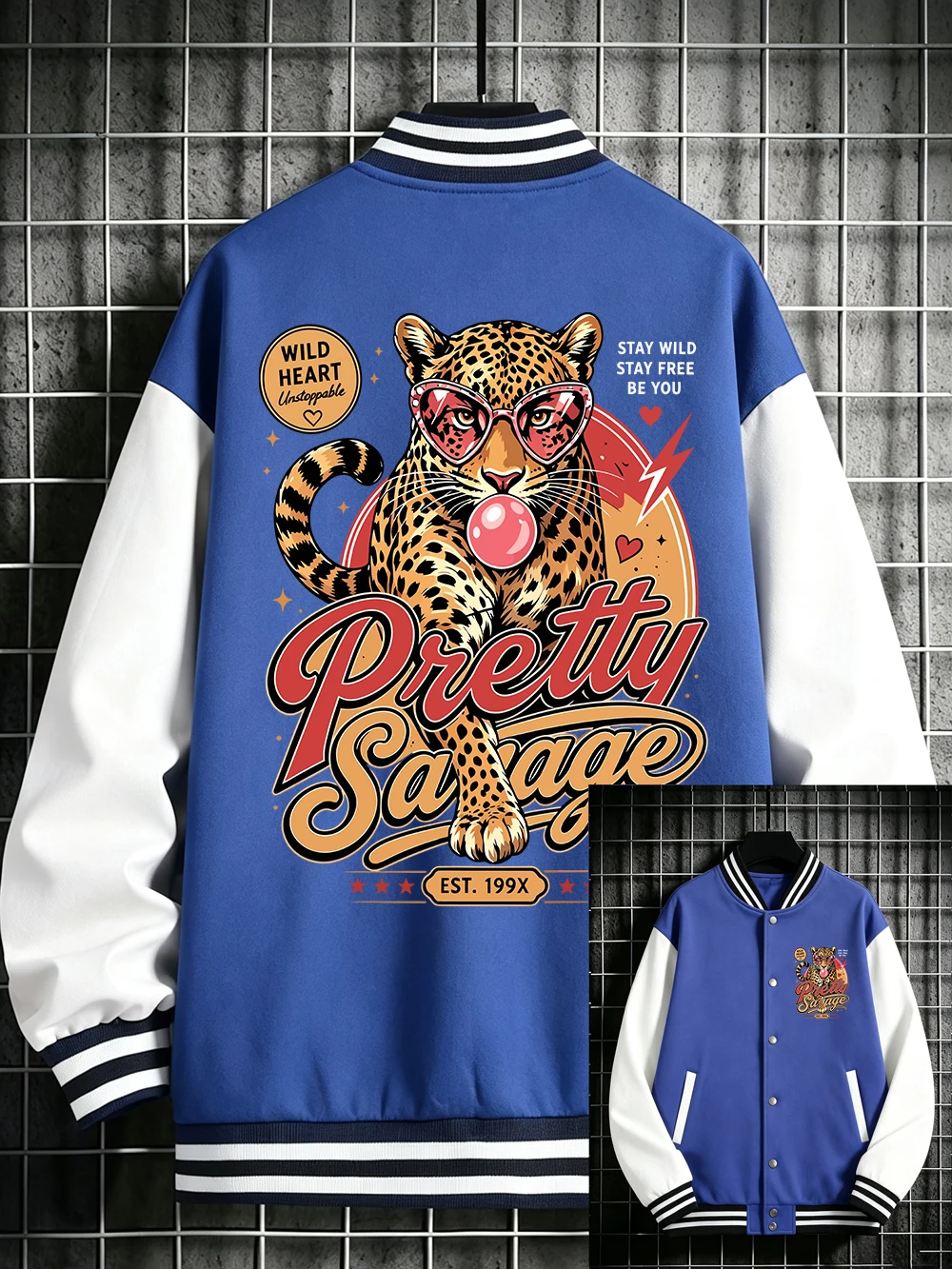 Pretty Savage Leopard Printed Baseball Jersey Mens Street Loose Coats Winter Fleece Cotton Jackets Casual Pocket Male Clothes