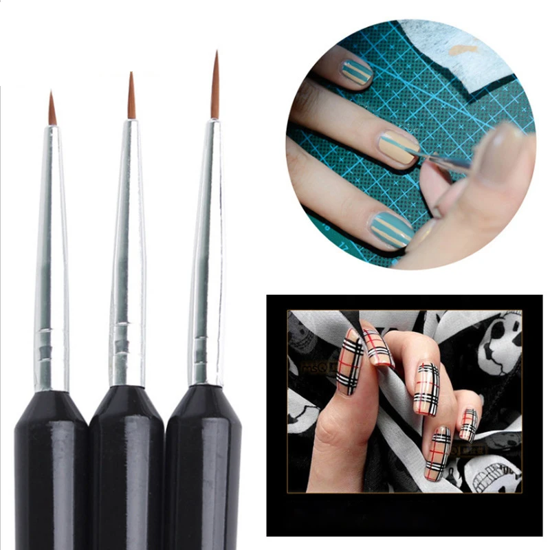 3Pcs Ultra-fine Nail Art Liner Brush Set Black Handle Small Hair Brush for Fine Detail Flower Painting Outline Manicure Tools