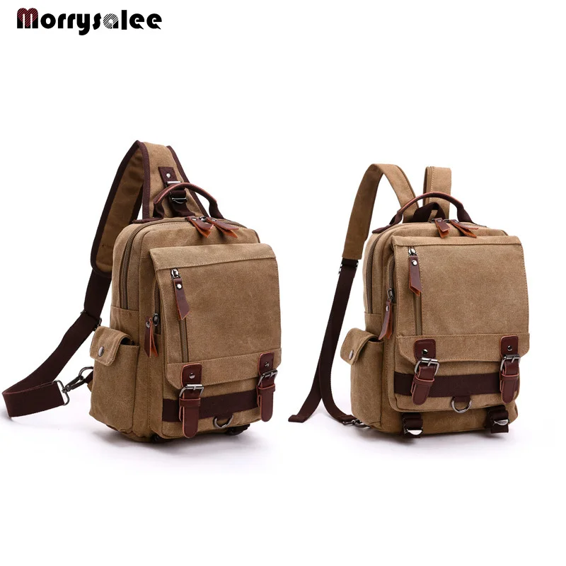 New Canvas Bag Men Bag Retro Shoulder Solid Color Zipper Single Root Double Root Vertical Section Square Menus Diagonal Package