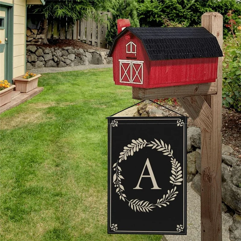 A44F-Garden Flag Double Sided Outdoor Wreath Letters Black Garden Flag Decoration