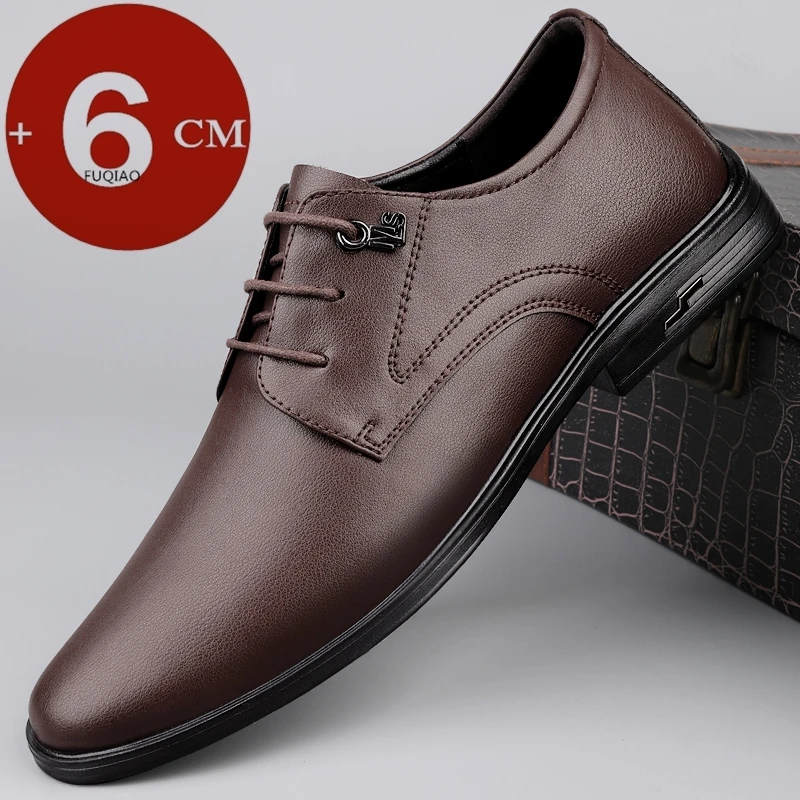 

Men's Genuine Leather Elevator Shoes 6cm Height Increase Formal Business Wedding Oxford Shoes for Suits