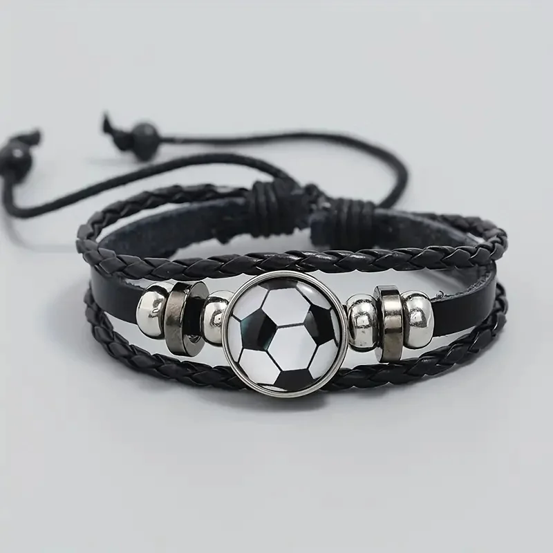 FEEHOW Fashion Black 3 Layer Stacked Football Cup Bracelet For Women Handmade Creative Fan Commemorative Gift Bracelet Jewelry