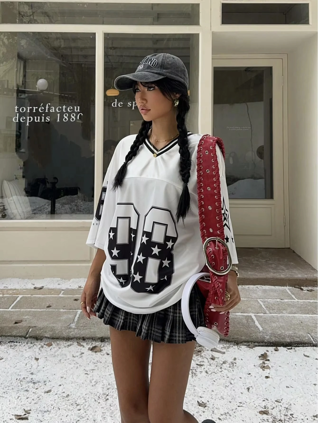 Kurzarm-Sweatshirts und T-Shirts für männliche und weibliche Jugendliche mit V-Ausschnitt und Stern- und Zahlenmuster für Frühlings- und Sommersportarten