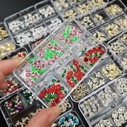 1 caja de diamantes de imitación para decoración de uñas, gemas de aleación de Metal de lujo, corazón de cereza, dijes de uñas, diamantes de Arte de cristal para uñas DIY