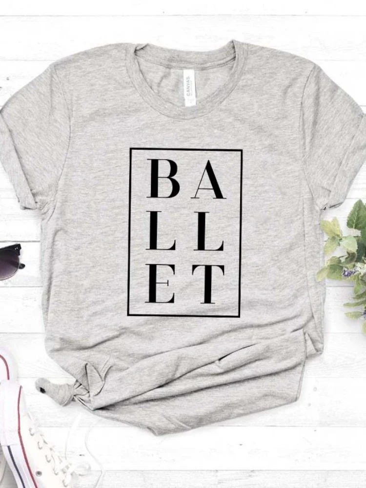 Women T Shirt Ballet Letters Print Tshirt Women Short Sleeve O Neck Loose T-shirt Ladies Causal Tee Shirt Clothes Tops