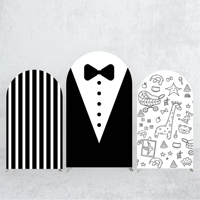 Mehofond Boy Baby Shower Decoration Arch Backdrops Gentlemen Bow Ties Adult Birthday Party Black White Stripe Cover Background