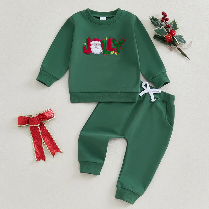 2024-08-24 Lioraitiin Toddler Boys Girls Christmas Sets Letter Santa Embroidered Long Sleeve Sweatshirt Long Pants Outfits