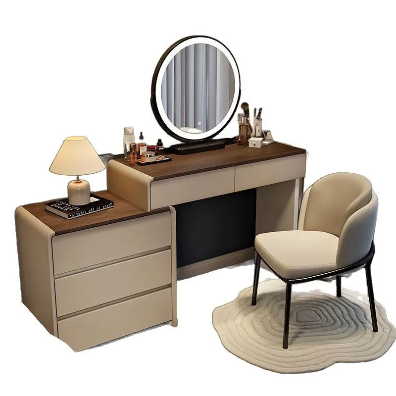 

High-end bedroom solid wood dresser chest integrated modern simple makeup ta ble with skirting