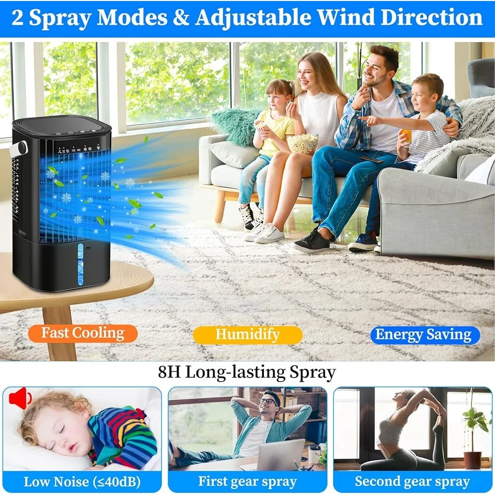 Upgraded Portable Air Conditioners Mini Evaporative Cooler with 3 Speeds Humidifier Fan LED Light USB Home Office Outdoor