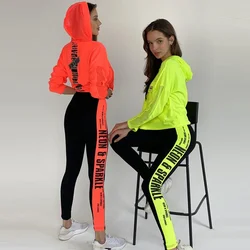 Oshoplive-Sudadera con capucha y leggings de malla iridiscente para mujer, trajes deportivos para correr, ropa deportiva de retales de Color contrastante, novedad de 2023