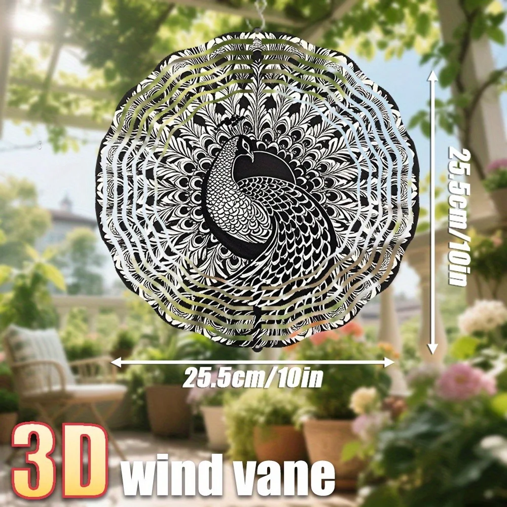 CIFbuy 3D Wind Spinner Peacock Feather Pattern 360° Rotating Hook DIY Creative Garden Patio Yard Outdoor Spinning Decor Ornament
