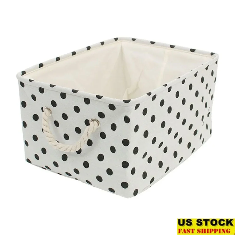 

Foldable Canvas Storage Bins Eco-Friendly Fabric Organizer Basket with Handles Drawstring Cover Multisize Home Office Closet