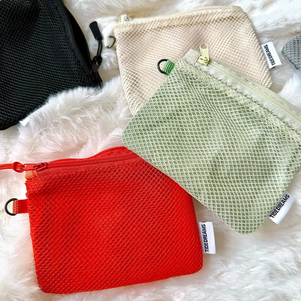 

Портативная сетчатая сумка-органайзер с двойным слоем, дышащая, из переработанного полиэстера, маленькая сумочка для аксессуаров и косметики