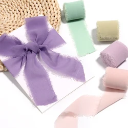 5m/Roll Frayed Silk Ribbon Edged Wrinkle Chiffon Handmade Ripped Wedding Party Flower Bouquet Gift Packing Decorations DIY Craft